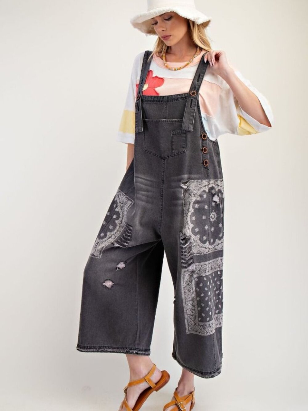 THREE BIRD NEST WASHED DENIM LOOSE FIT OVERALLS/JUMPSUIT PANTS 95% COTTON 5% VIS